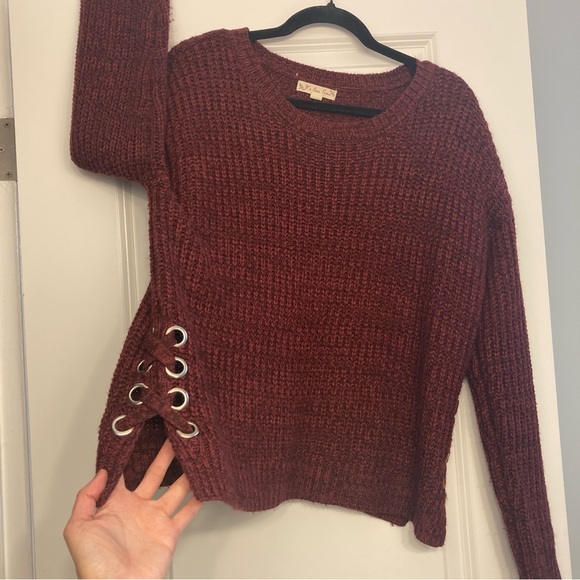 It's Our Time Sweaters - It’s Our Time Burgundy Knit Sweater with Ring Details